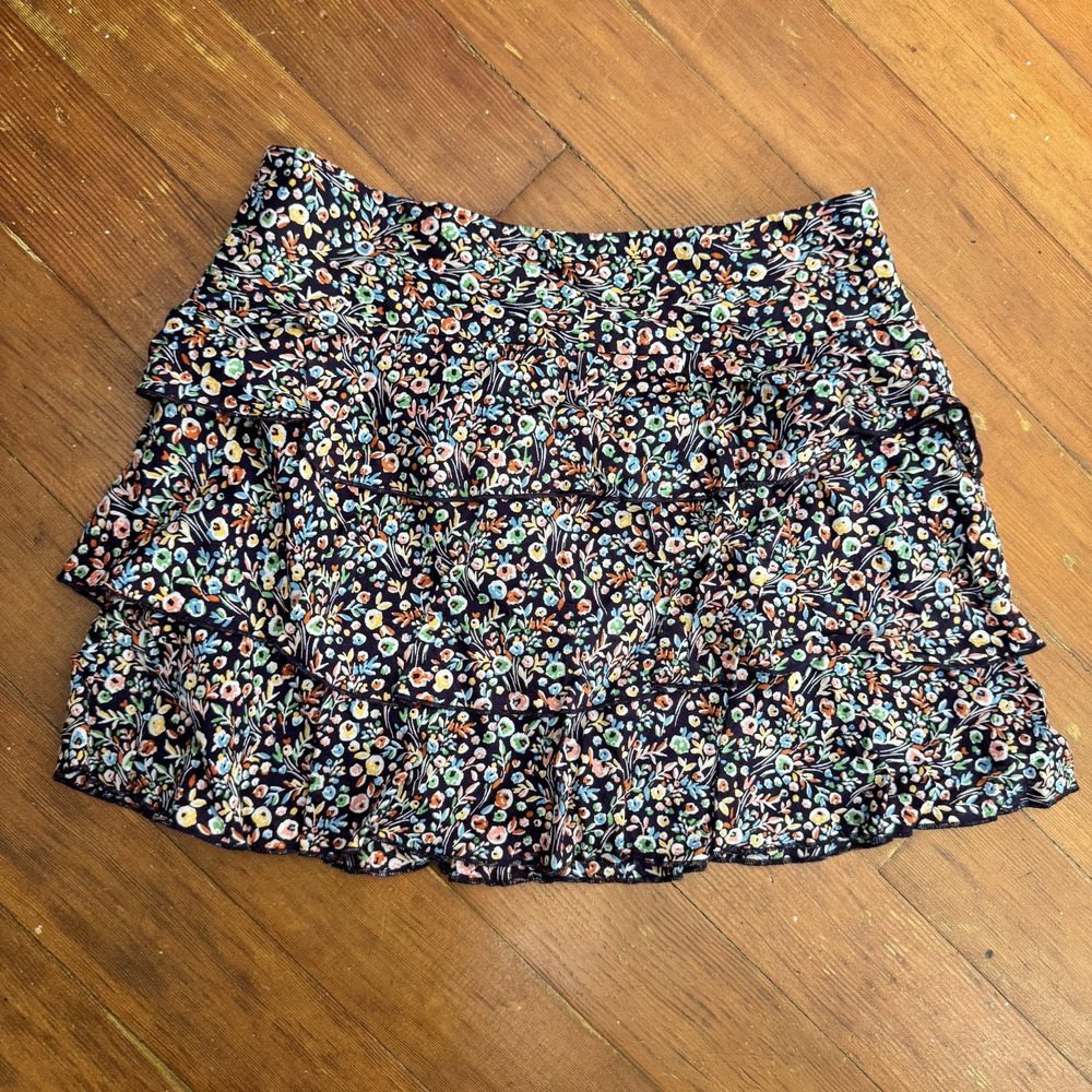 Y2K Express Ditsy Floral Tiered Ruffle Mini Skirt Coquette Indie Fairy 0